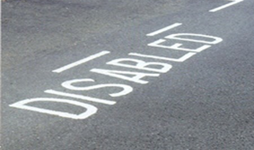 Road markings near buildings
